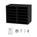 VEVOR Wood Literature Organizer Adjustable File Sorter 12 Compartments Black - Front View