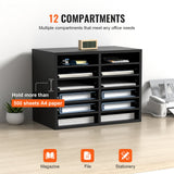 VEVOR Wood Literature Organizer Adjustable File Sorter 12 Compartments Black - 45-Degree Angle
