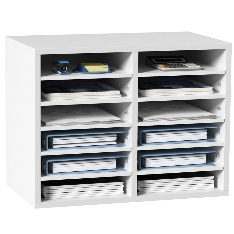 Wood Literature Organizer Adjustable File Sorter 12 Compartments White