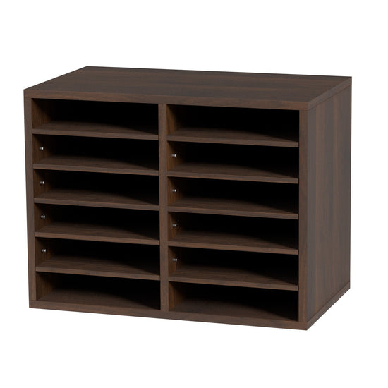 VEVOR Wood Literature Organizer Adjustable File Sorter 12 Compartments Brown