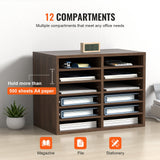 VEVOR Wood Literature Organizer Adjustable File Sorter 12 Compartments Brown - Top-Down View