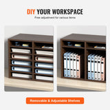 VEVOR Wood Literature Organizer Adjustable File Sorter 12 Compartments Brown - 45-Degree Angle