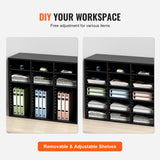 VEVOR Wood Literature Organizer Adjustable File Sorter 24 Compartments Black - 45-Degree Angle
