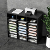 VEVOR Wood Literature Organizer Adjustable File Sorter 24 Compartments Black - Low Angle