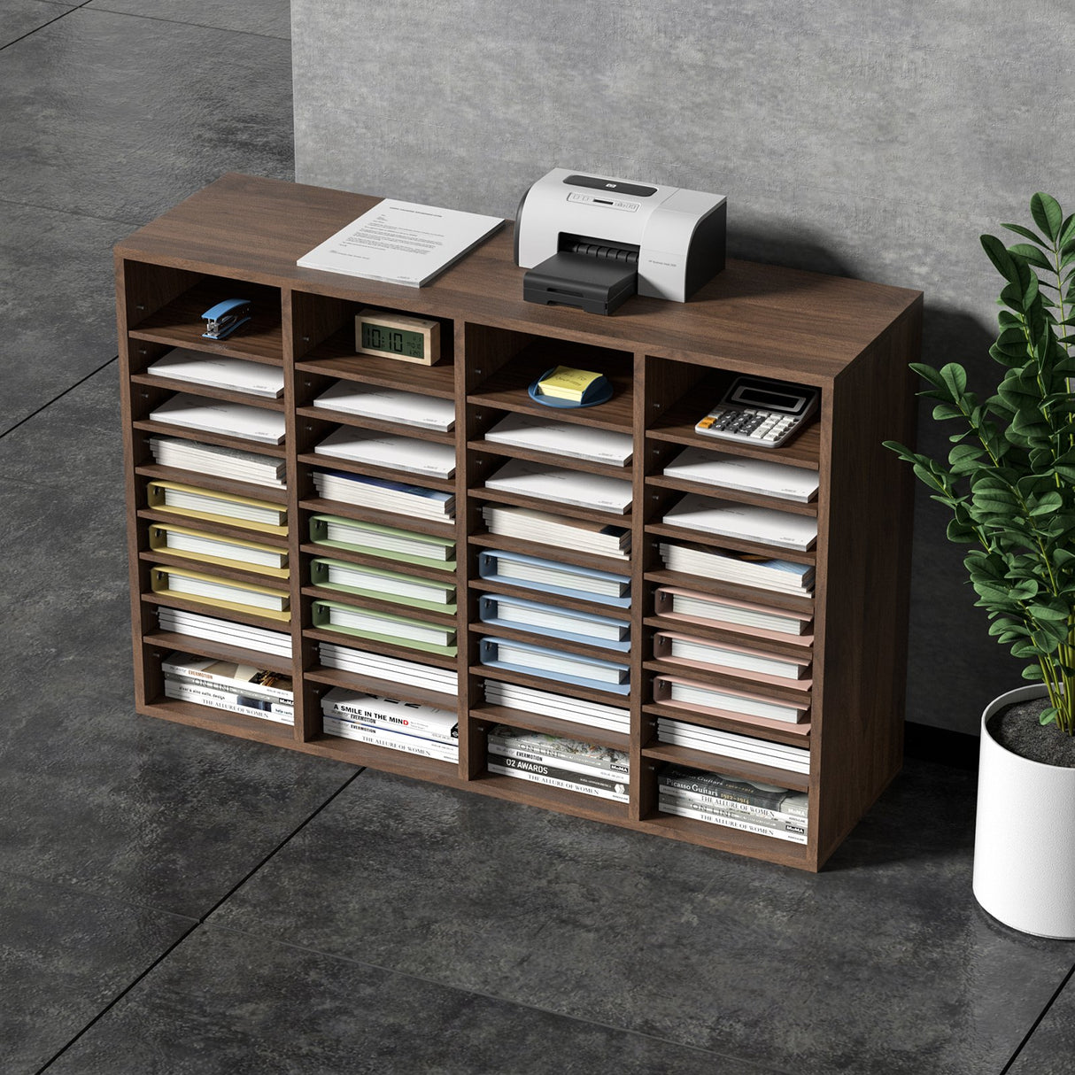 VEVOR Literature Organizers, 36 Compartments Office Mailbox with Adjustable Shelves, Wood Literature Sorter 997x305x680 mm for Office, Home, Classroom, Mailrooms Organization, EPA Certified Brown