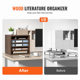 VEVOR Wood Literature Organizer Adjustable File Sorter 5 Compartments Brown - Side View