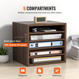 VEVOR Wood Literature Organizer Adjustable File Sorter 5 Compartments Brown - 45-Degree Angle