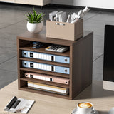 VEVOR Wood Literature Organizer Adjustable File Sorter 5 Compartments Brown
