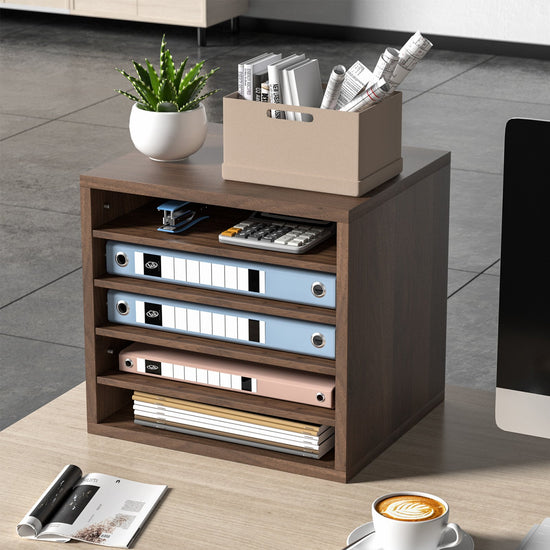 VEVOR Wood Literature Organizer Adjustable File Sorter 5 Compartments Brown