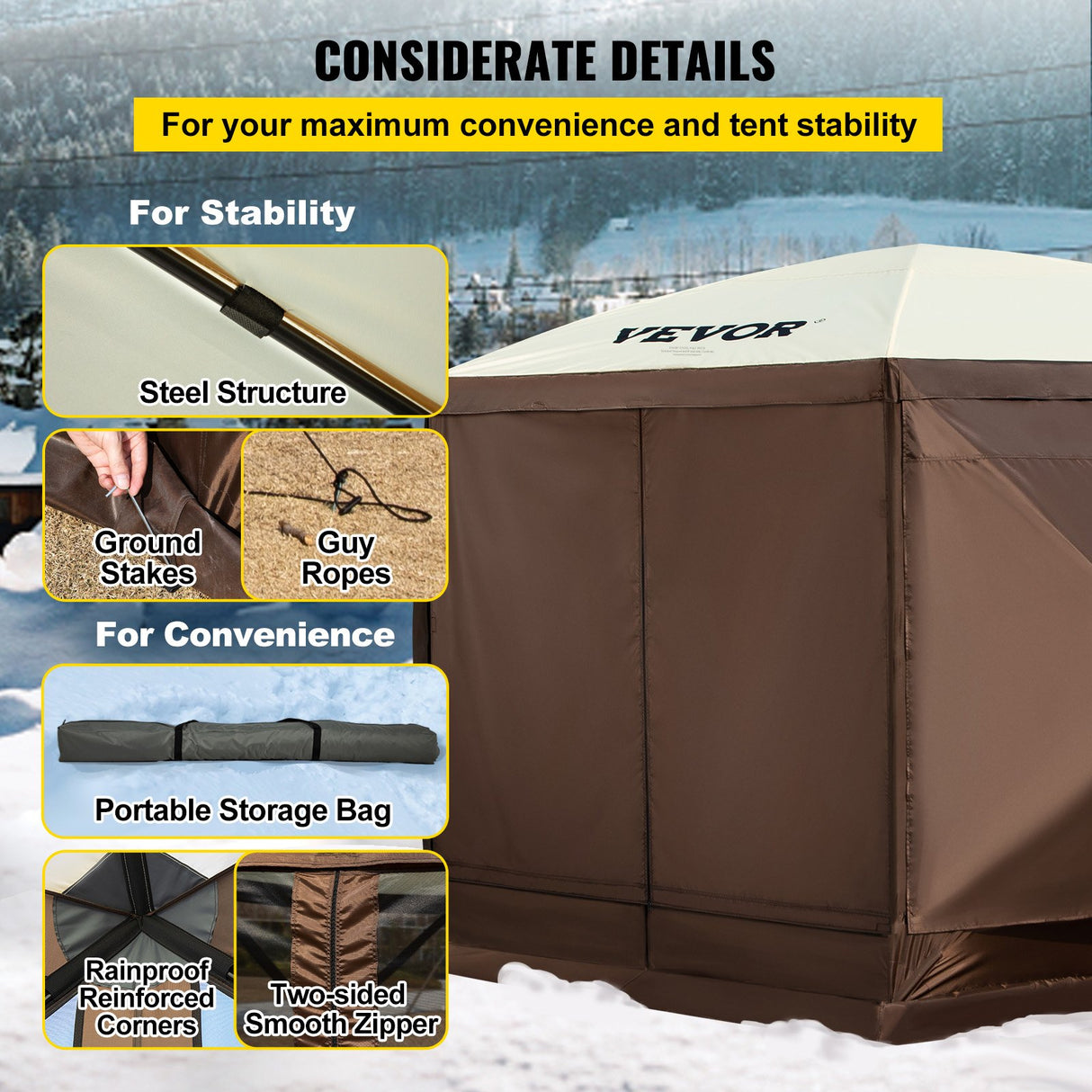 VEVOR Pop-up Camping Gazebo Camping Canopy Shelter 6 Sided 10' x 10' Sun Shade