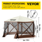 VEVOR Pop-up Camping Gazebo Camping Canopy Shelter 6 Sided 10' x 10' Sun Shade - Close-Up Angle