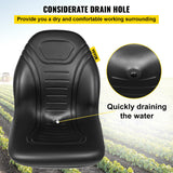 VEVOR Universal Lawn Tractor Seat Replacement, Compact High Back Mower Seat, Black Vinyl Forklift Seat, Central Drain Hole Skid Steer Seat with Mounting Bolt Patterns of 8