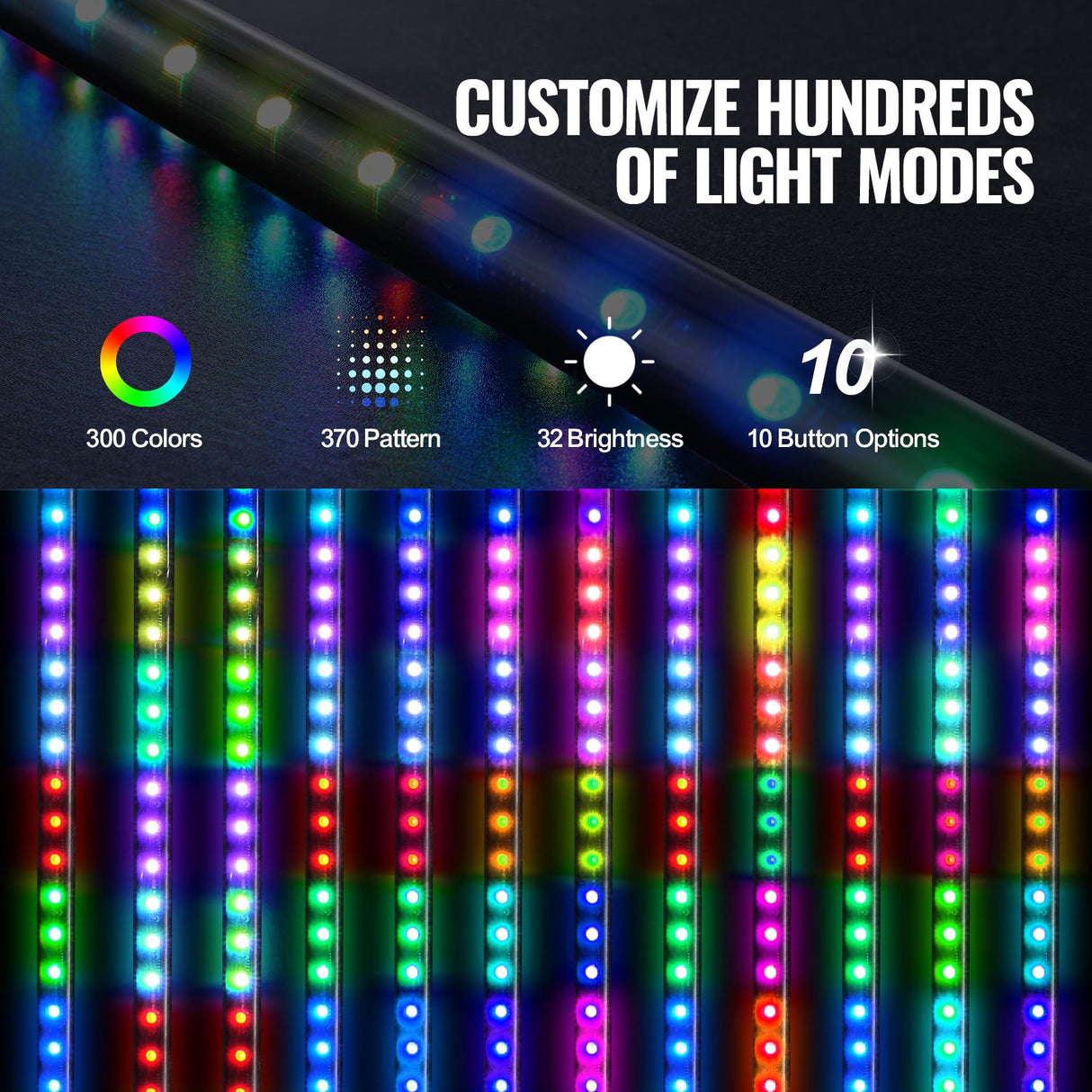 VEVOR 2 PCS 3 FT Whip Light, APP & RF Remote Control Led Whip Light, Waterproof RGB Chasing Lighted Whips with 4 Flags, for UTVs, ATVs, Motorcycles,