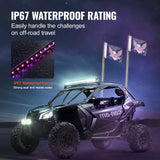 VEVOR 2 PCS 3 FT Whip Light, APP & RF Remote Control Led Whip Light, Waterproof RGB Chasing Lighted Whips with 4 Flags, for UTVs, ATVs, Motorcycles,