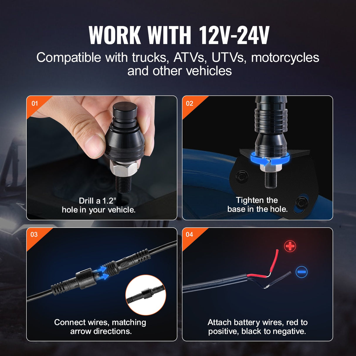 VEVOR 2 PCS 3 FT Whip Light, APP & RF Remote Control Led Whip Light, Waterproof RGB Chasing Lighted Whips with 4 Flags, for UTVs, ATVs, Motorcycles,