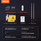 VEVOR 2 PCS 3 FT Whip Light, APP & RF Remote Control Led Whip Light, Waterproof RGB Chasing Lighted Whips with 4 Flags, for UTVs, ATVs, Motorcycles,