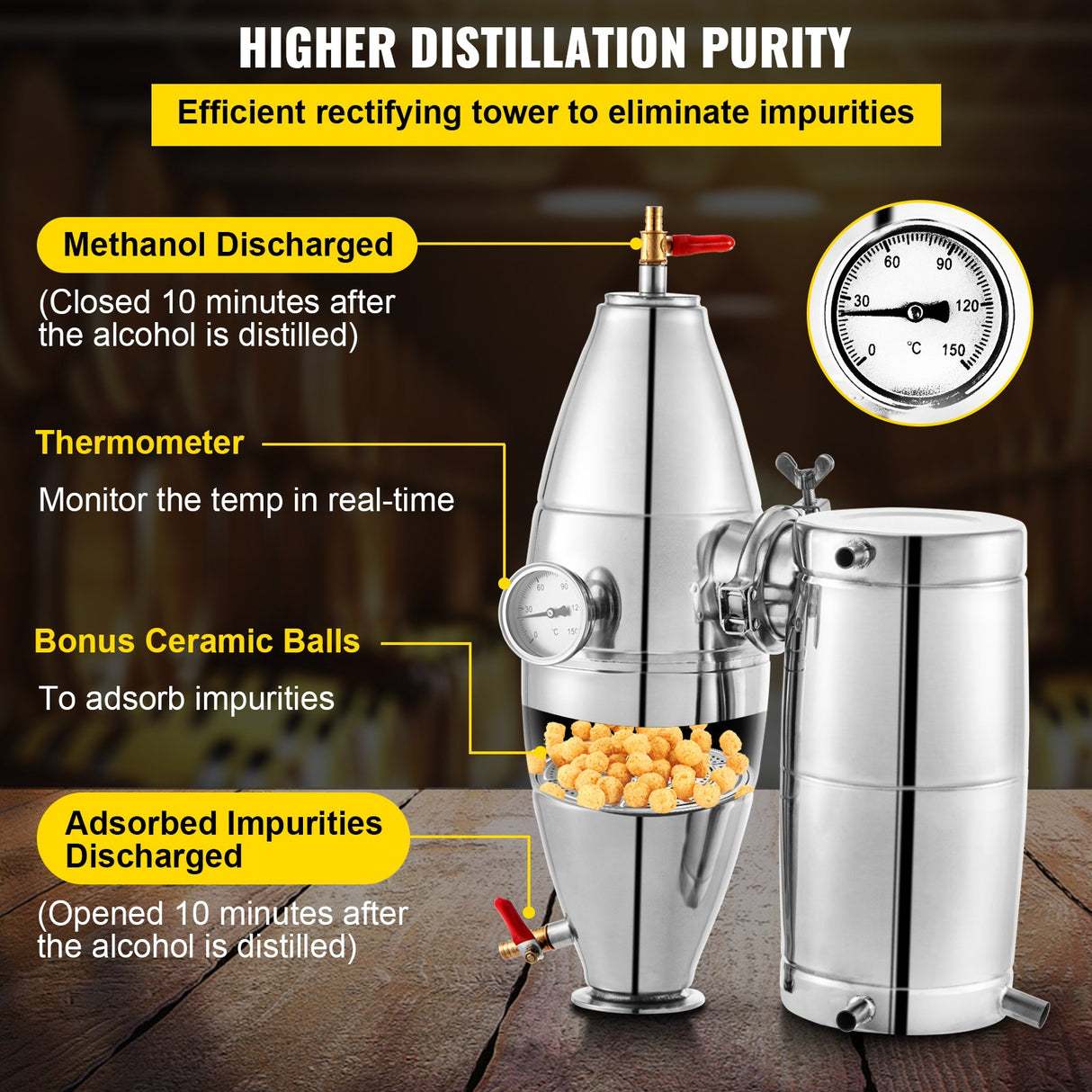 VEVOR Alcohol Distiller 70L Alcohol Still Whiskey Distillery Kit Home Moonshine Still with Thermometer and Fermentation Tank for Alcohol Distilling