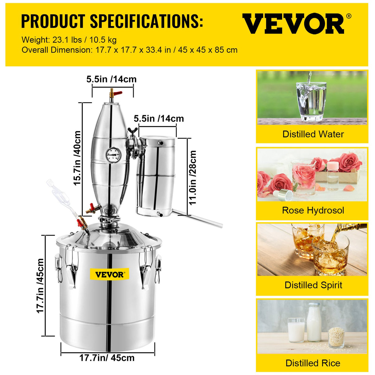 VEVOR Alcohol Distiller 70L Alcohol Still Whiskey Distillery Kit Home Moonshine Still with Thermometer and Fermentation Tank for Alcohol Distilling