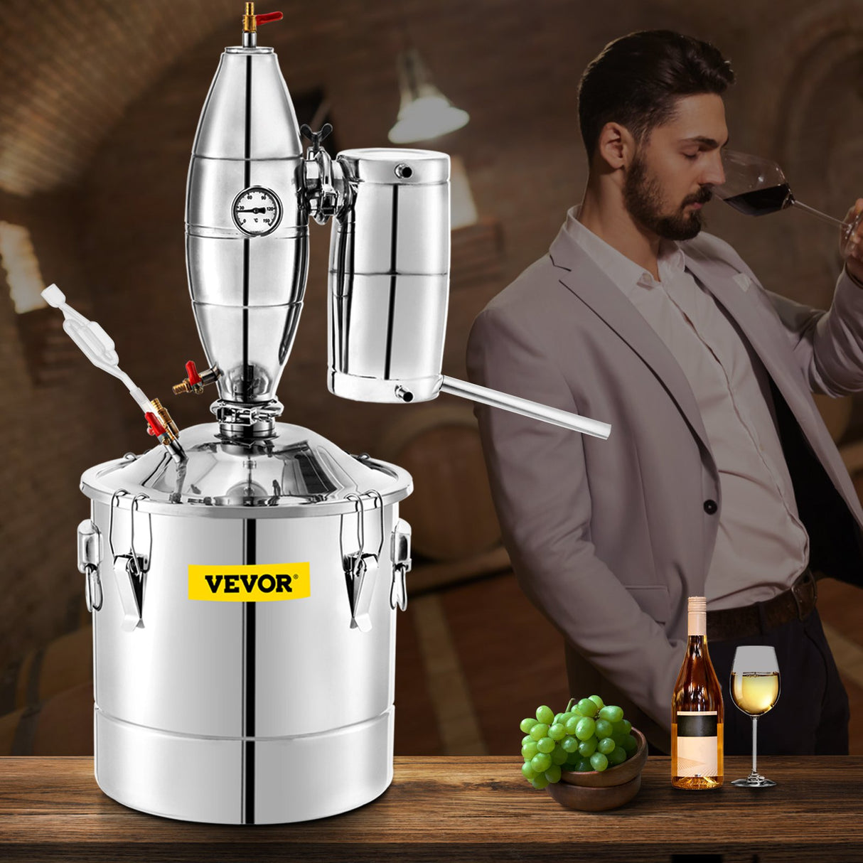 VEVOR Alcohol Distiller 70L Alcohol Still Whiskey Distillery Kit Home Moonshine Still with Thermometer and Fermentation Tank for Alcohol Distilling