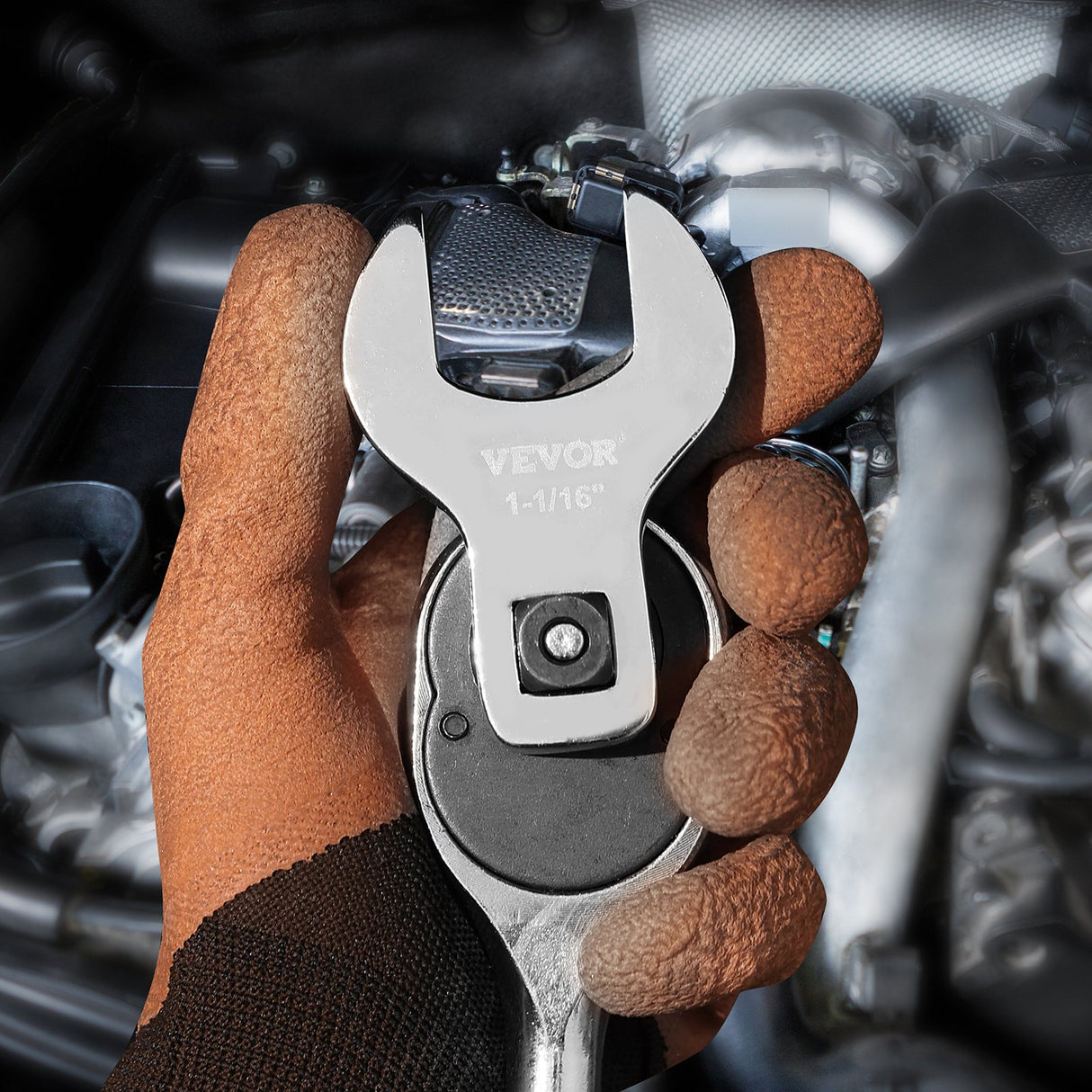 VEVOR Crowfoot Wrench Set, 1/2" Drive 14-Piece SAE (1-1/16" - 2") Crows Foot Wrench Set with Storage Tray, 40CR Material with Laser Etched Sizing, for Mechanical Maintenance or Repairs