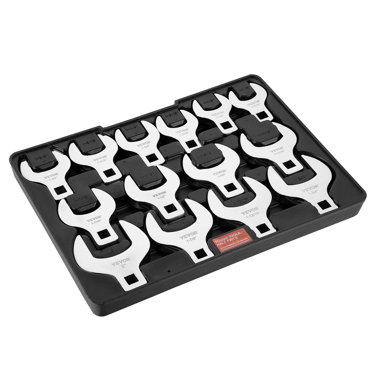 VEVOR Crowfoot Wrench Set, 1/2" Drive 14-Piece SAE (1-1/16" - 2") Crows Foot Wrench Set with Storage Tray, 40CR Material with Laser Etched Sizing, for
