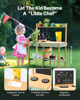 VEVOR Wooden Mud Kitchen Outdoor Toy Play Kitchen Set for Kids Pretend Playset - Side View