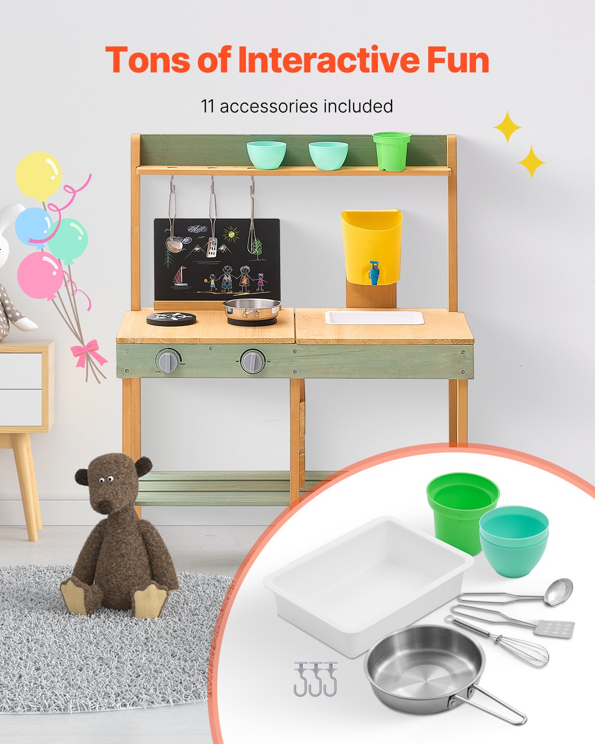 VEVOR Wooden Mud Kitchen Outdoor Toy Play Kitchen Set for Kids Pretend Playset