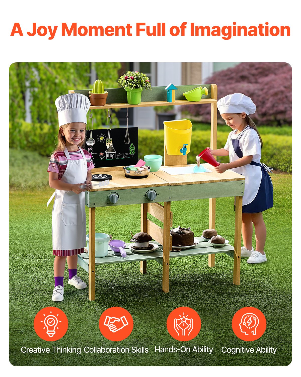 VEVOR Wooden Mud Kitchen Outdoor Toy Play Kitchen Set for Kids Pretend Playset