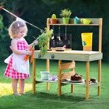 VEVOR Wooden Mud Kitchen Outdoor Toy Play Kitchen Set for Kids Pretend Playset - Low Angle