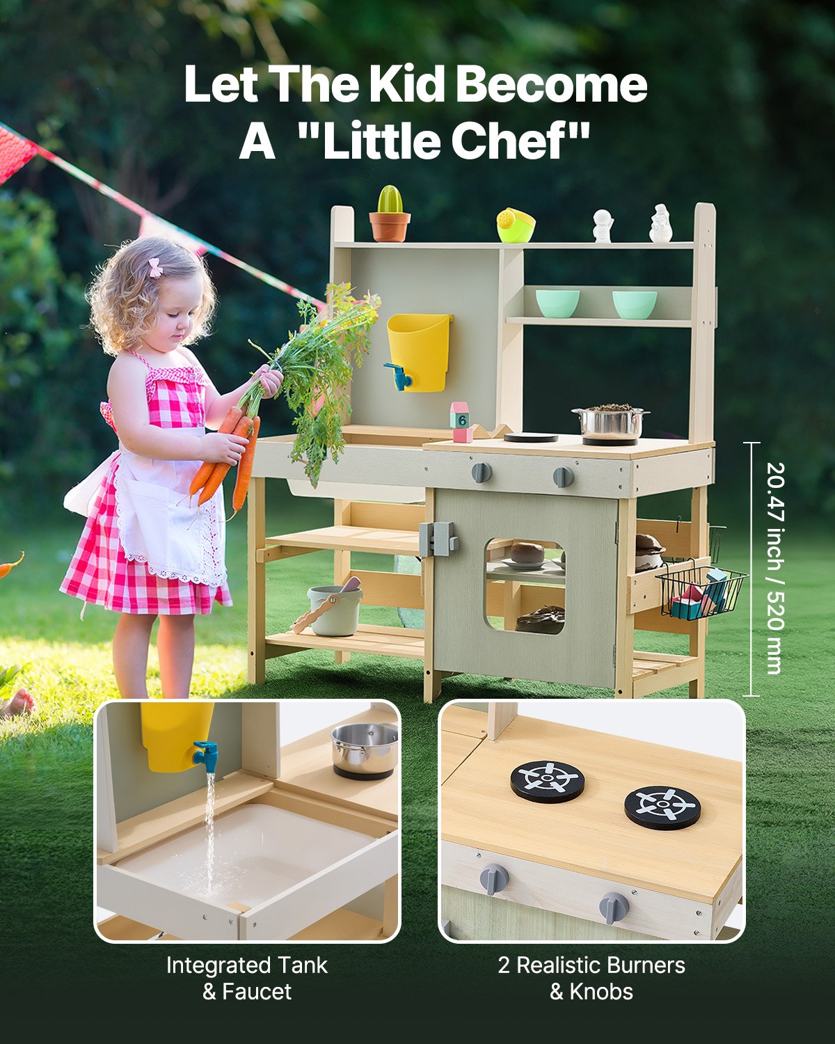VEVOR Wooden Mud Kitchen Outdoor Toy Play Kitchen Set for Kids Pretend Playset