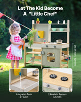 VEVOR Wooden Mud Kitchen Outdoor Toy Play Kitchen Set for Kids Pretend Playset - Side View