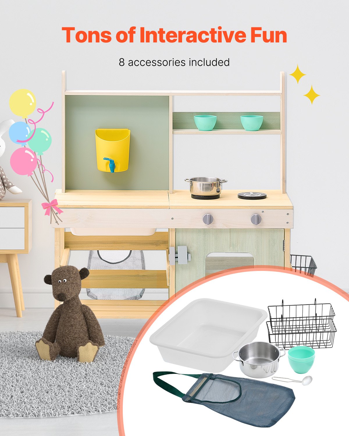 VEVOR Wooden Mud Kitchen Outdoor Toy Play Kitchen Set for Kids Pretend Playset