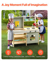 VEVOR Wooden Mud Kitchen Outdoor Toy Play Kitchen Set for Kids Pretend Playset - 45-Degree Angle