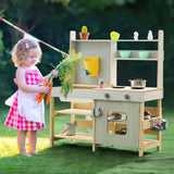 VEVOR Wooden Mud Kitchen Outdoor Toy Play Kitchen Set for Kids Pretend Playset - Low Angle