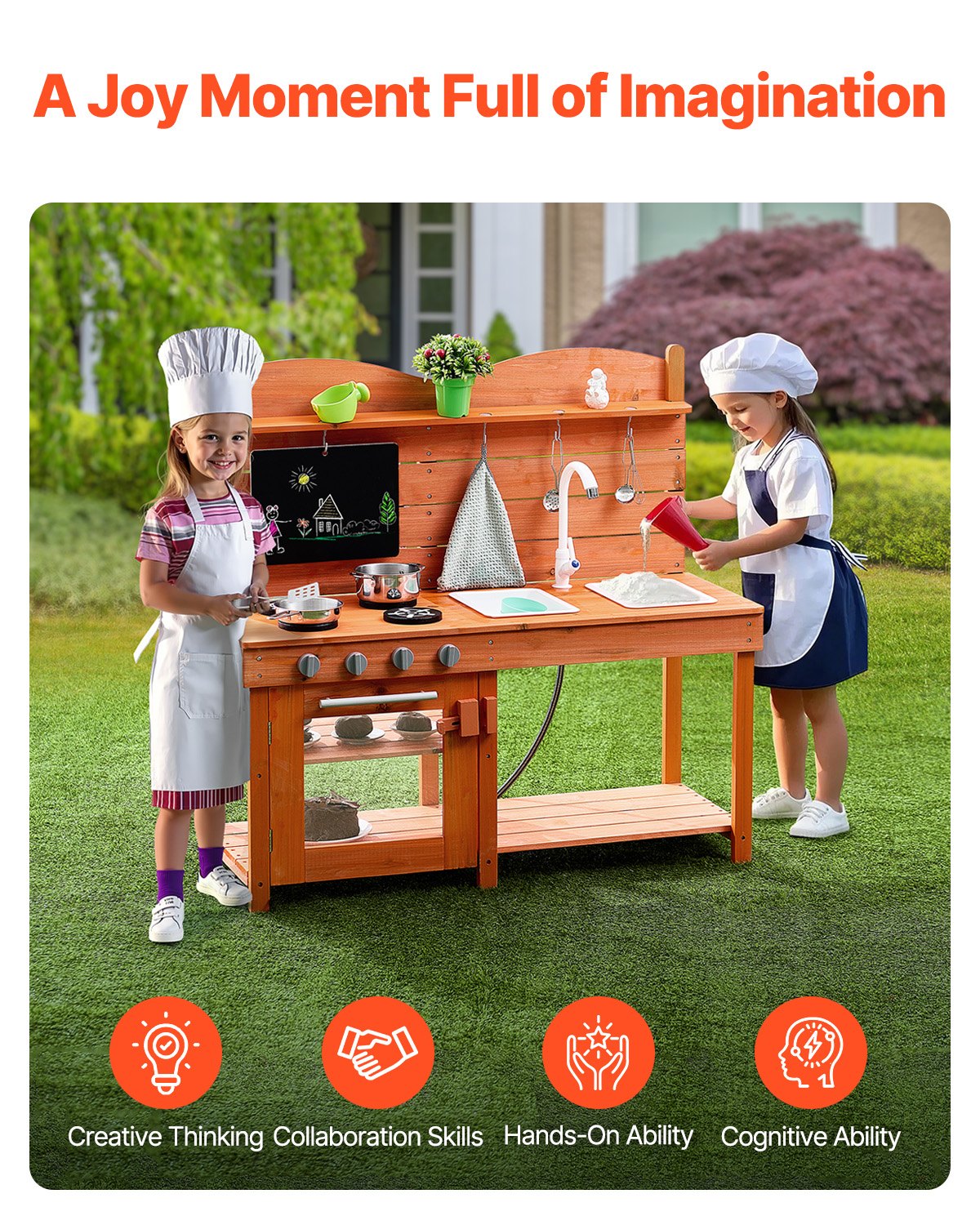 VEVOR Wooden Mud Kitchen Outdoor Toy Play Kitchen Set for Kids Pretend Playset