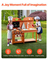 VEVOR Wooden Mud Kitchen Outdoor Toy Play Kitchen Set for Kids Pretend Playset - 45-Degree Angle