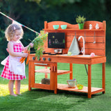 VEVOR Wooden Mud Kitchen Outdoor Toy Play Kitchen Set for Kids Pretend Playset - Low Angle