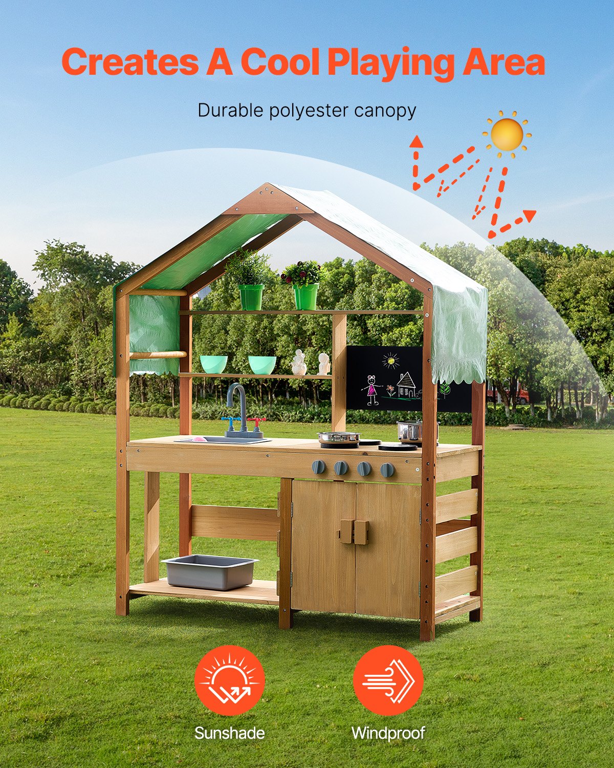 VEVOR Wooden Mud Kitchen Outdoor Toy Play Kitchen Set for Kids Pretend Playset