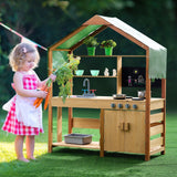 VEVOR Wooden Mud Kitchen Outdoor Toy Play Kitchen Set for Kids Pretend Playset - Low Angle