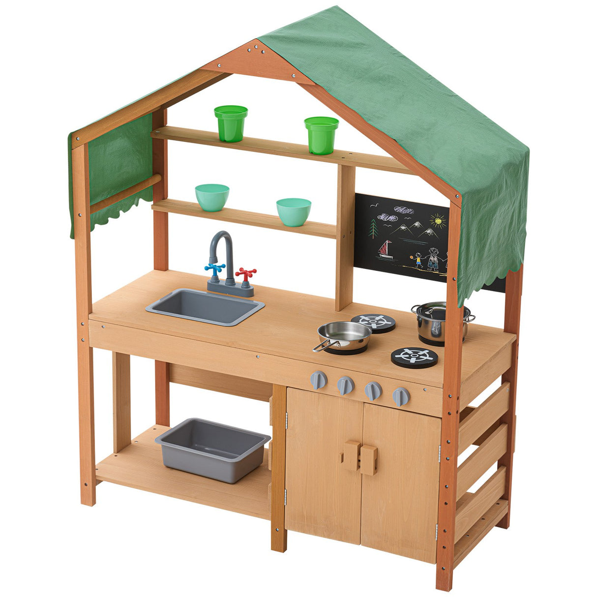 VEVOR Wooden Mud Kitchen Outdoor Toy Play Kitchen Set for Kids Pretend Playset