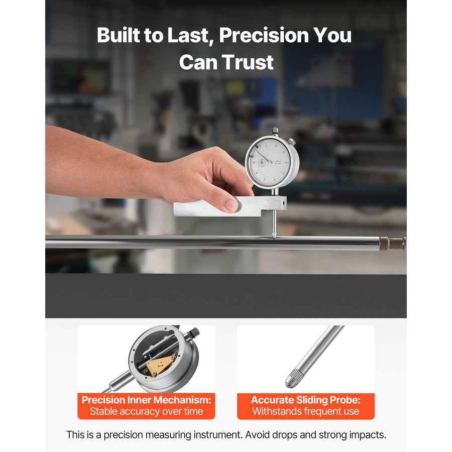 Dial Test Indicator with Metal Base, 0.03 mm Accuracy, 0-25.4mm Range, Easy to Read Large Dial, Professional for Narrow Area Measurement, Industrial Machining & Inspection, Precision Testing