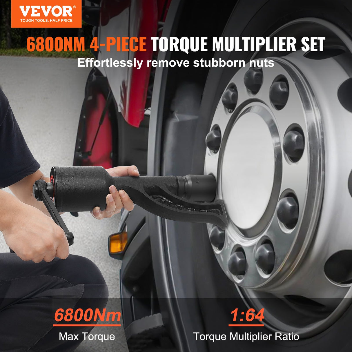 VEVOR Torque Multiplier, Heavy Duty Torque Multiplier Wrench Set, 1 Inch Drive Lug Nut Wrench Torque Multiplier, 1:64 6800N.m Lug Nut Remover, with 4
