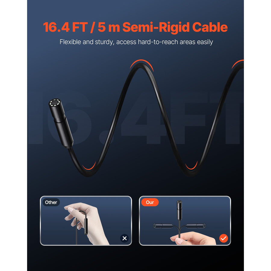 Endoscope Camera with Light, 1920P HD Borescope for Android & IOS, 8 LED Lights Inspection Camera with 5m Semi-Rigid Cable, 2X Zoom, IP67 Waterproof Snake Scope Camera for Auto, Plumbing