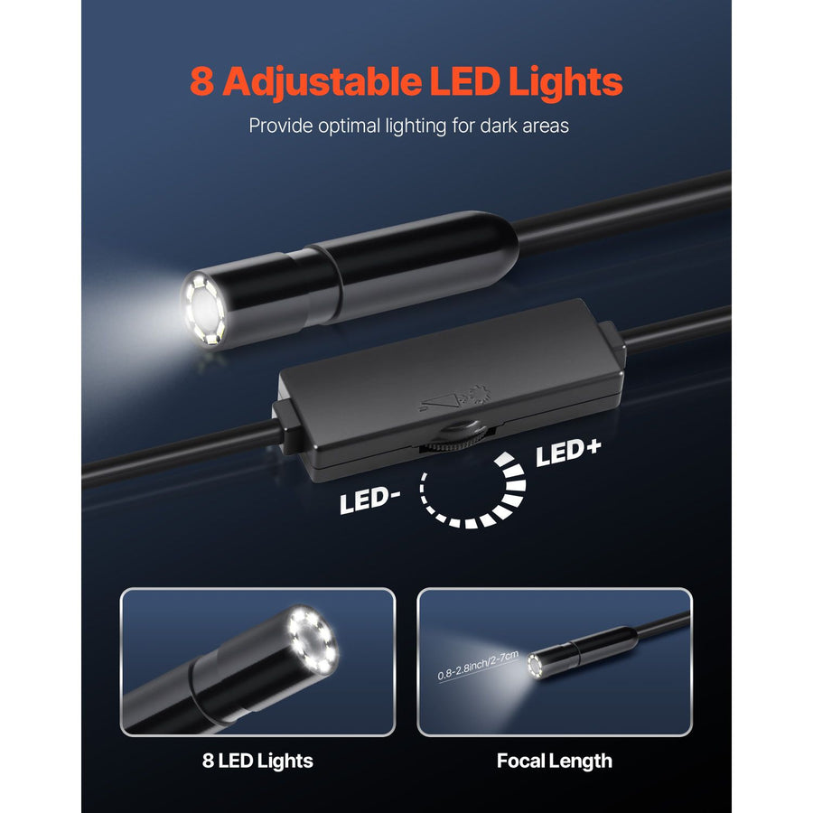 Endoscope Camera with Light, 1920P HD Borescope for Android & IOS, 8 LED Lights Inspection Camera with 5m Semi-Rigid Cable, 2X Zoom, IP67 Waterproof Snake Scope Camera for Auto, Plumbing