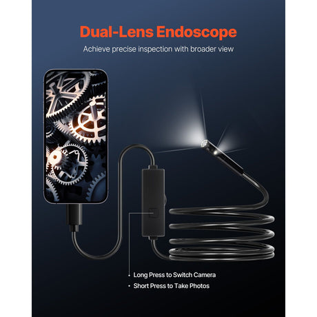 Endoscope Camera with Light, Dual Lens Borescope for Android & IOS, 1920P HD Inspection Camera with 8 + 1 LED, LED Lights