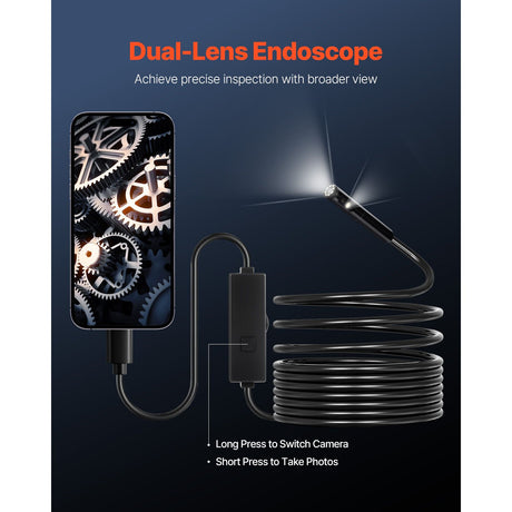 Endoscope Camera with Light, Dual Lens Borescope for Android & IOS, 1920P HD Inspection Camera with 8 + 1 LED, LED Lights