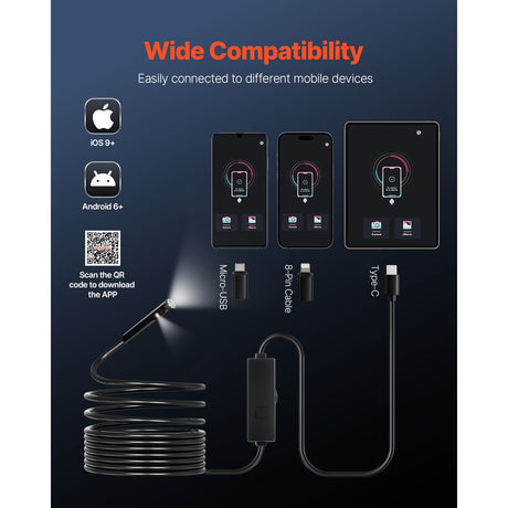 Endoscope Camera with Light, Dual Lens Borescope for Android & IOS, 1920P HD Inspection Camera with 8 + 1 LED, image 4