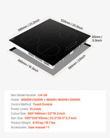 VEVOR 6000W 4 Burner Induction Cooktop Electric Countertop Burner Touch Control - Close-Up Angle