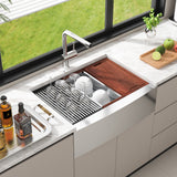 VEVOR Farmhouse Kitchen Sink, 304 Stainless Steel Drop-In Sinks, Top Mount Single Bowl Basin with Ledge & Accessories, Household Dishwasher Sinks for - Low Angle