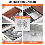 VEVOR Farmhouse Kitchen Sink, 304 Stainless Steel Drop-In Sinks, Top Mount Single Bowl Basin with Ledge & Accessories, Household Dishwasher Sinks for - Side View